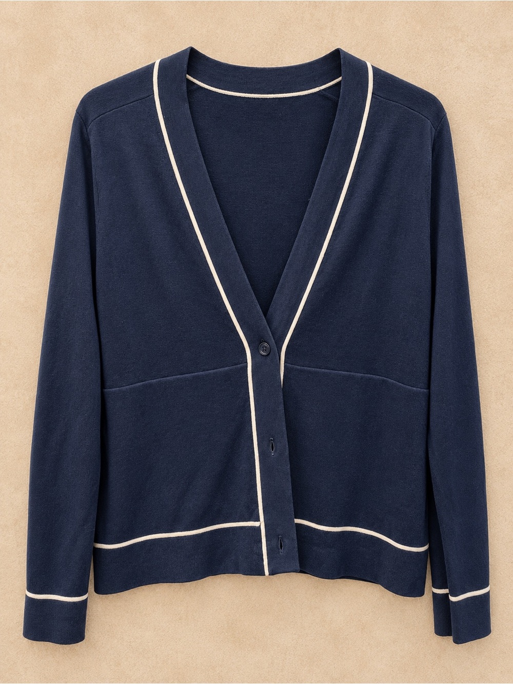 Athleta Navy Cardigan with Cream Contrast Trim